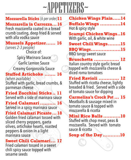 to Carmelinas Pizzeria Ristorante 794 Montauk Highway Center